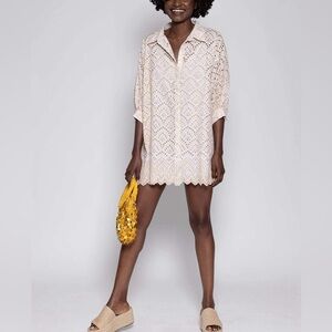 Sundress | Florine Short Dress - Button Down - Eyelet Gold Shimmer - NWT